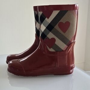 Burberry Kids Red and Plaid Rain Boots